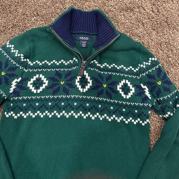 Boys Izod Green Fairisle Sweater 6/7 - Picture 2 of 2